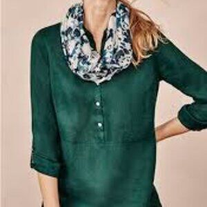 Dark Green J.Jill Linen Tab-Sleeve Tunic